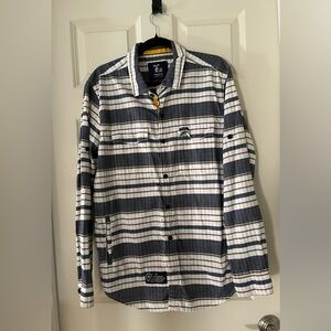 Men’s LRG Lifted Research Group Shirt XL White Gray Yellow Plaid Button Up